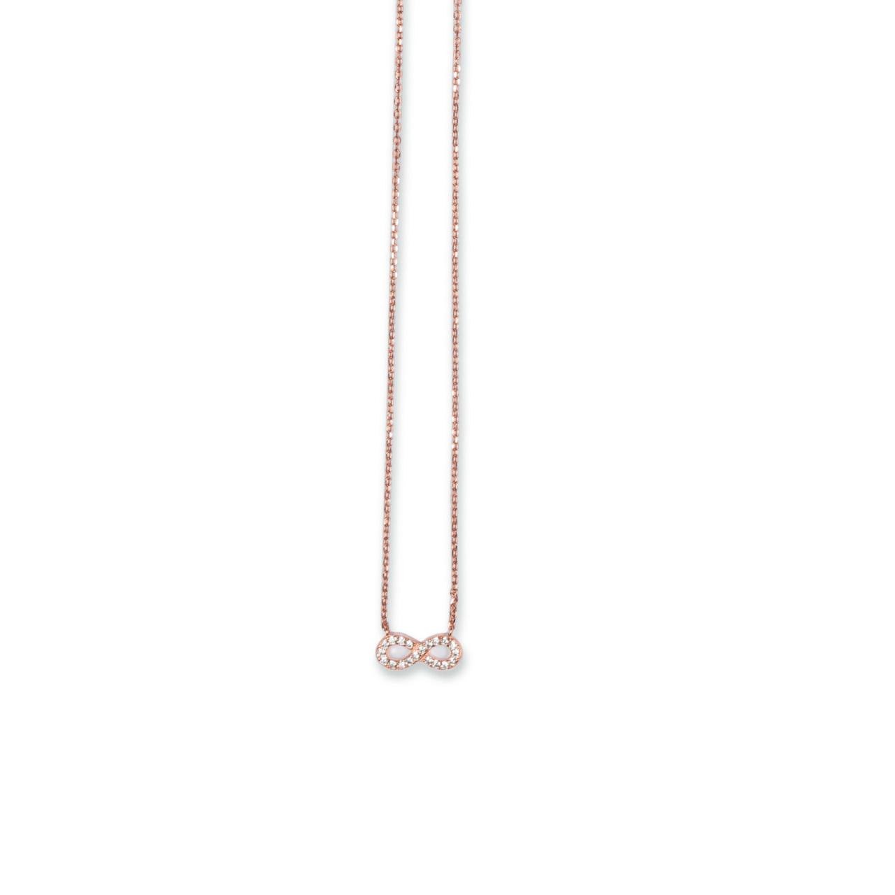 Rosegoldpl. silver necklace w/eternity and cz 