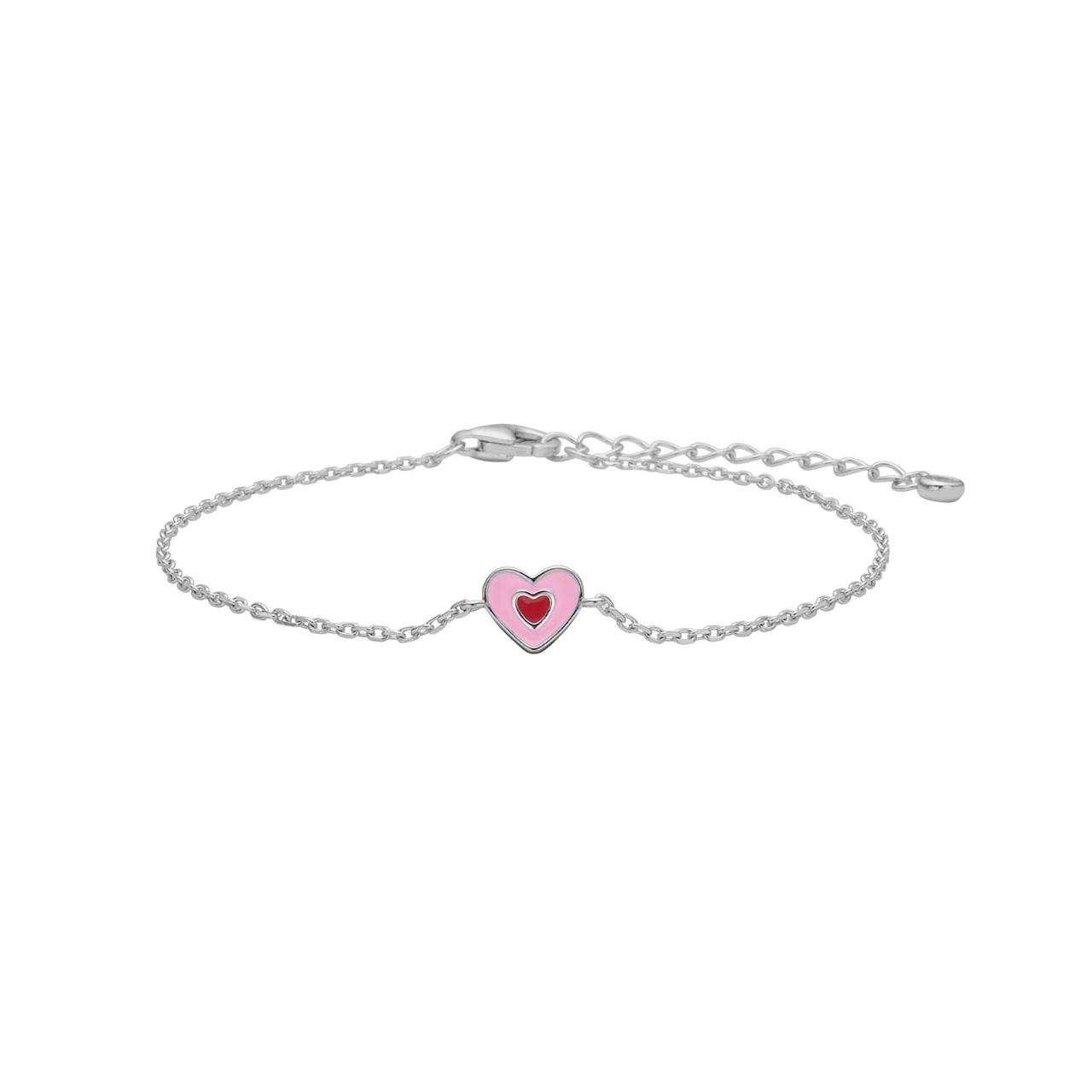 Rhod. silver bracelet heart w/ pink enamel 