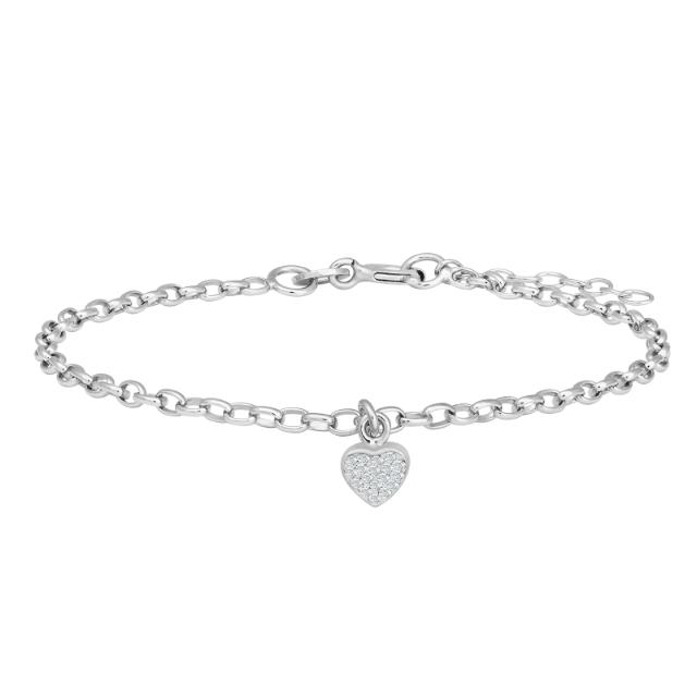 Rhod. silver bracelet w/heart and cz 