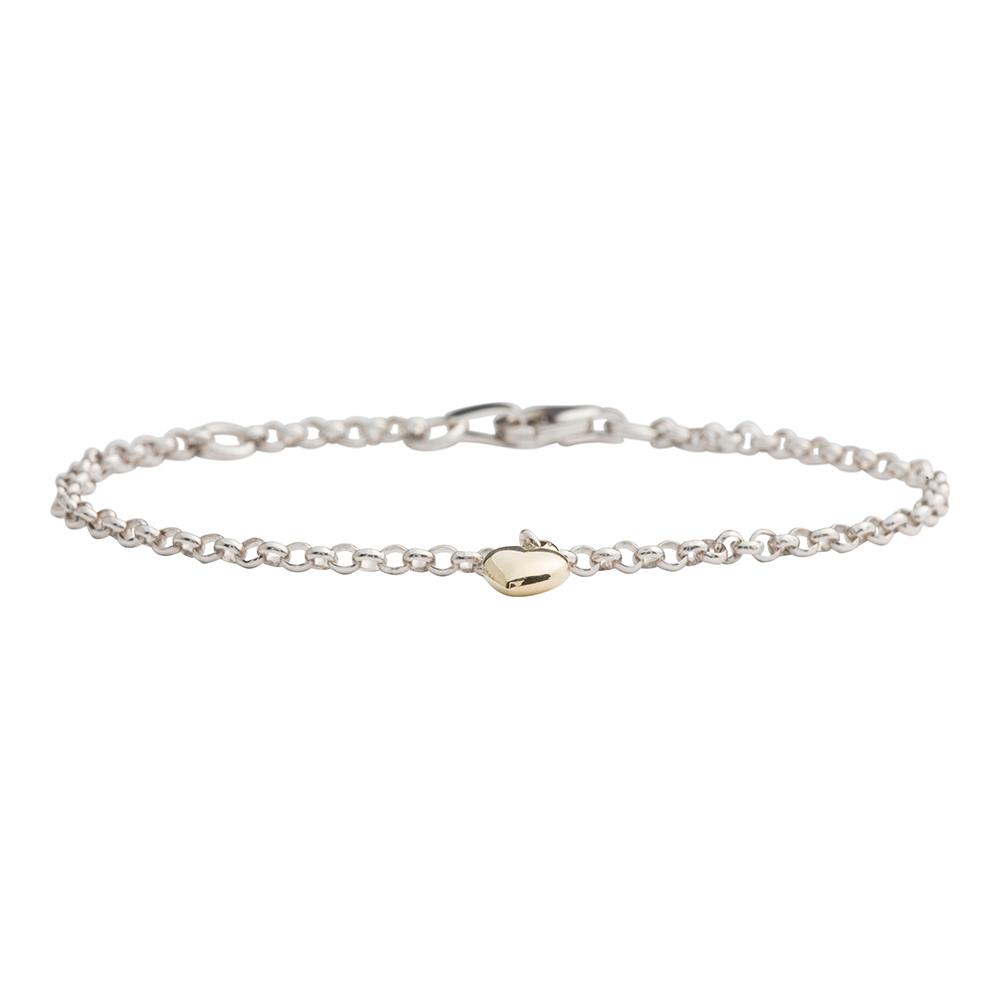 Rhod. silver children bracelet w/14ct. gold heart 