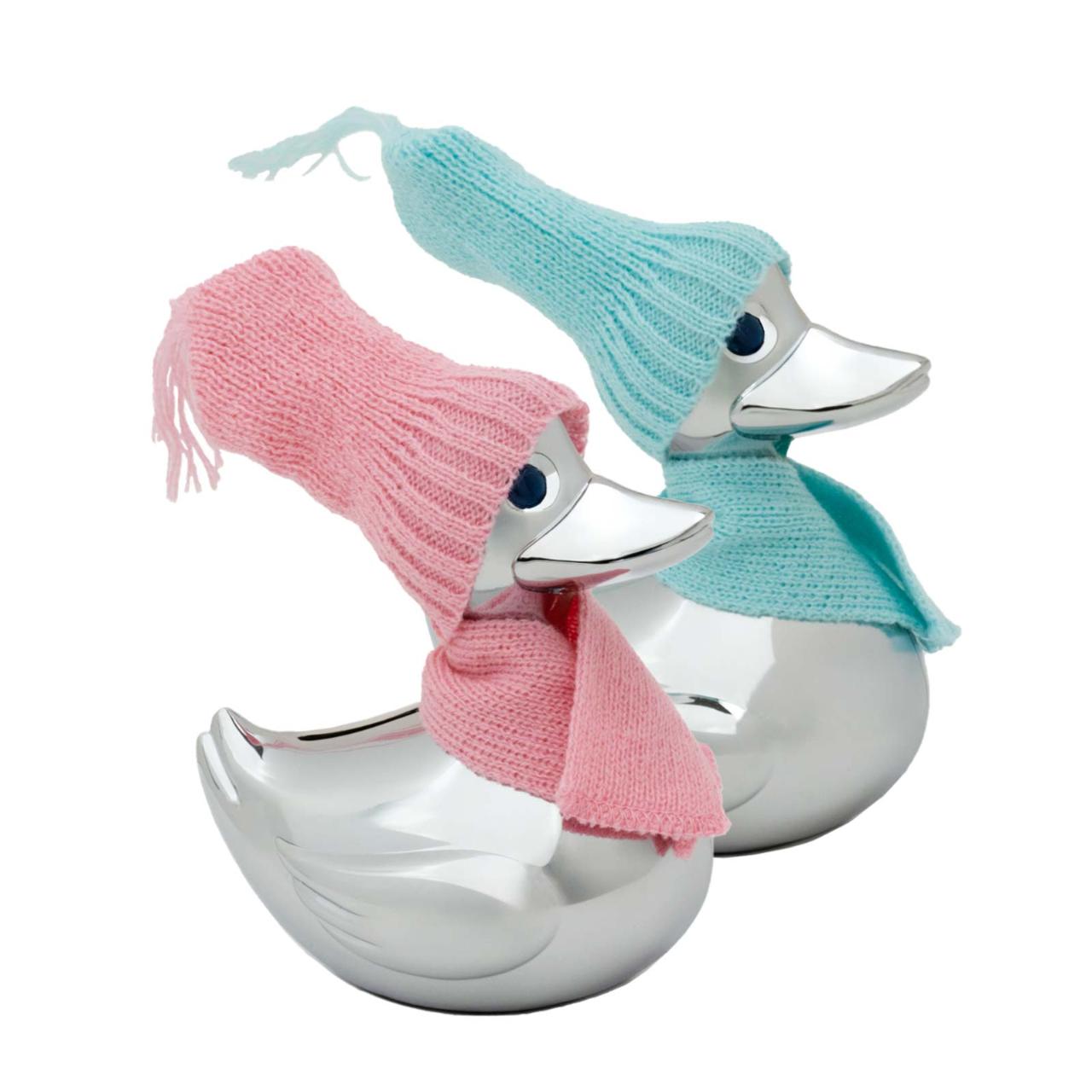 Money Bank-duck w. pink/blue cloth - Chromeplated