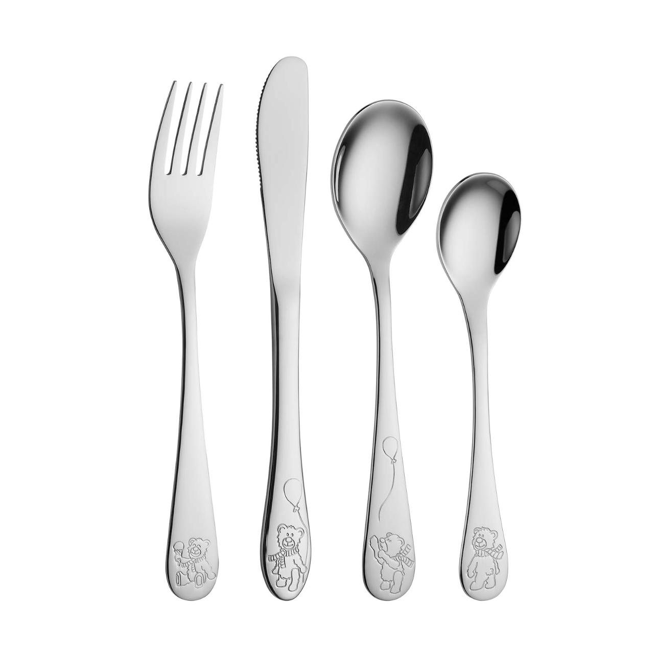 Stainless steel cutlery w. teddy incl. teddy bear