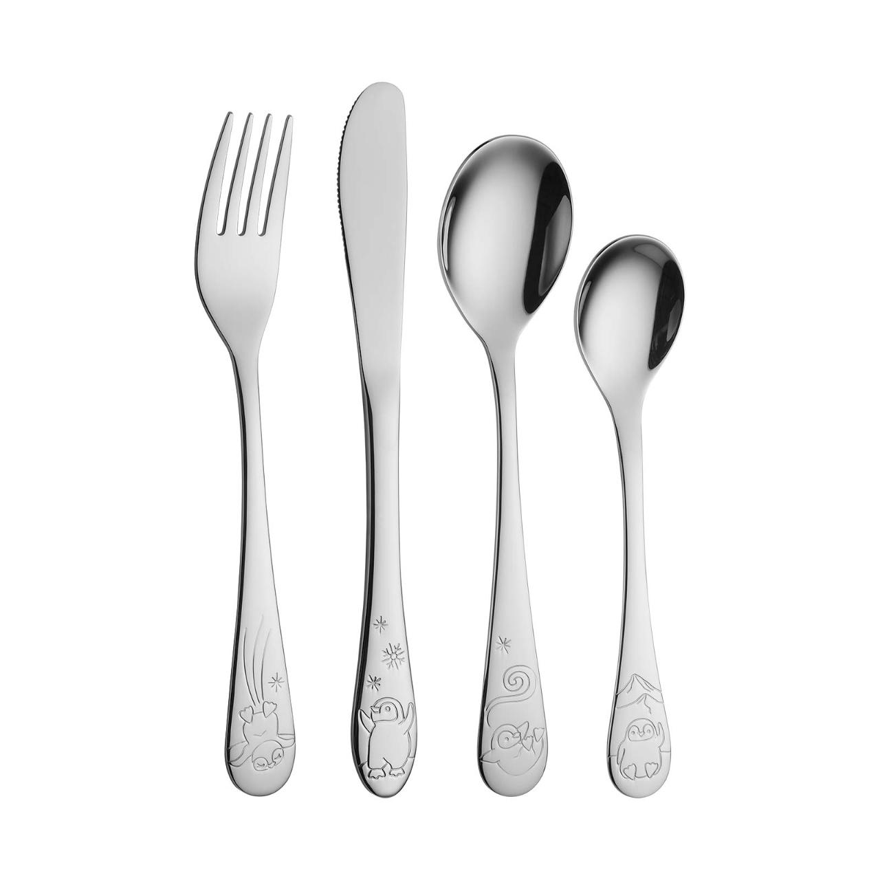 Stainless steel cutlery w. penguin incl teddy bear