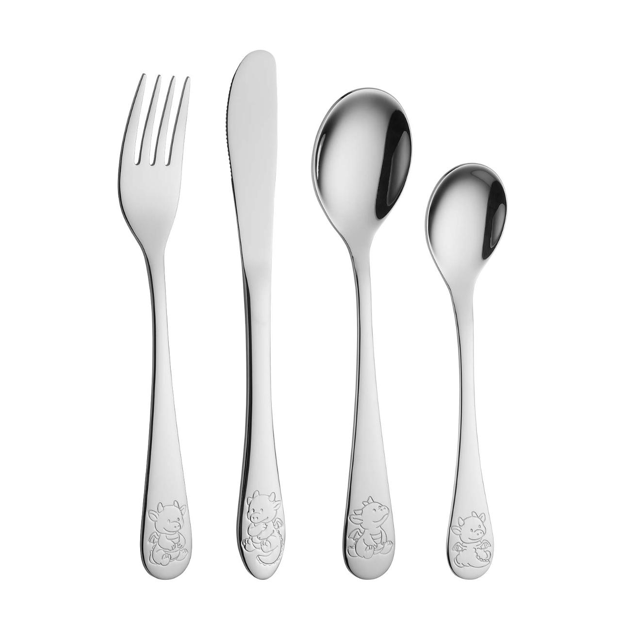 Stainless steel cutlery w. dragon incl. teddy bear