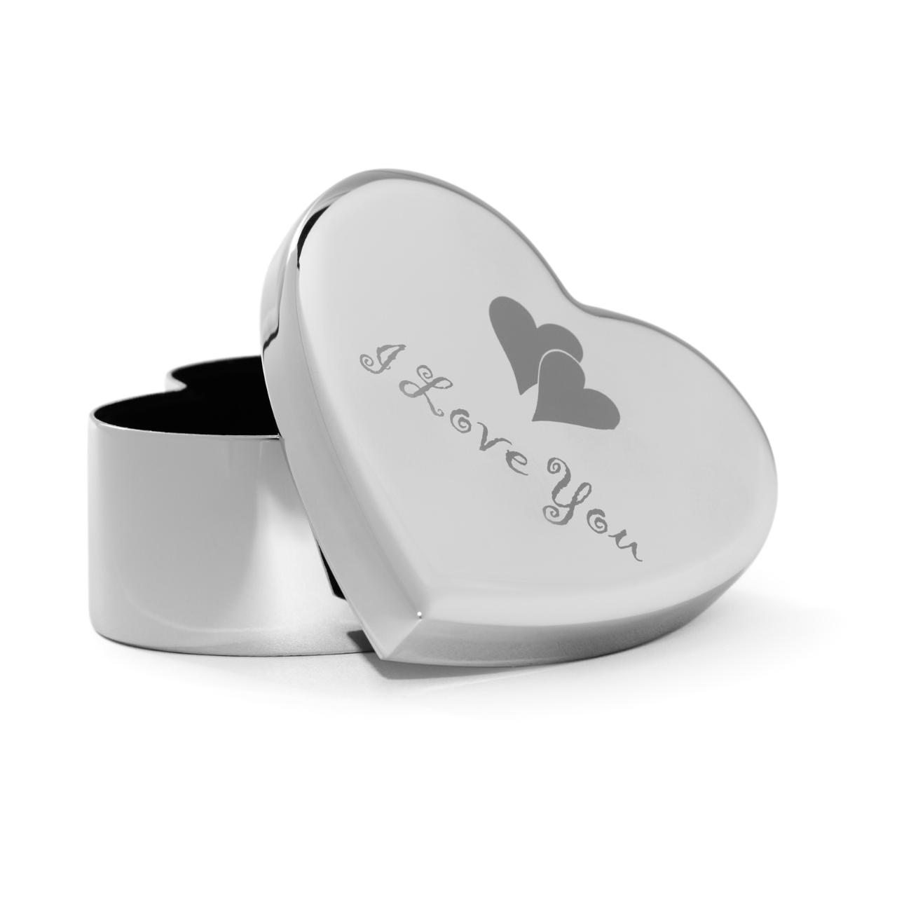 Chrome plated heart jewellery box, I Love You