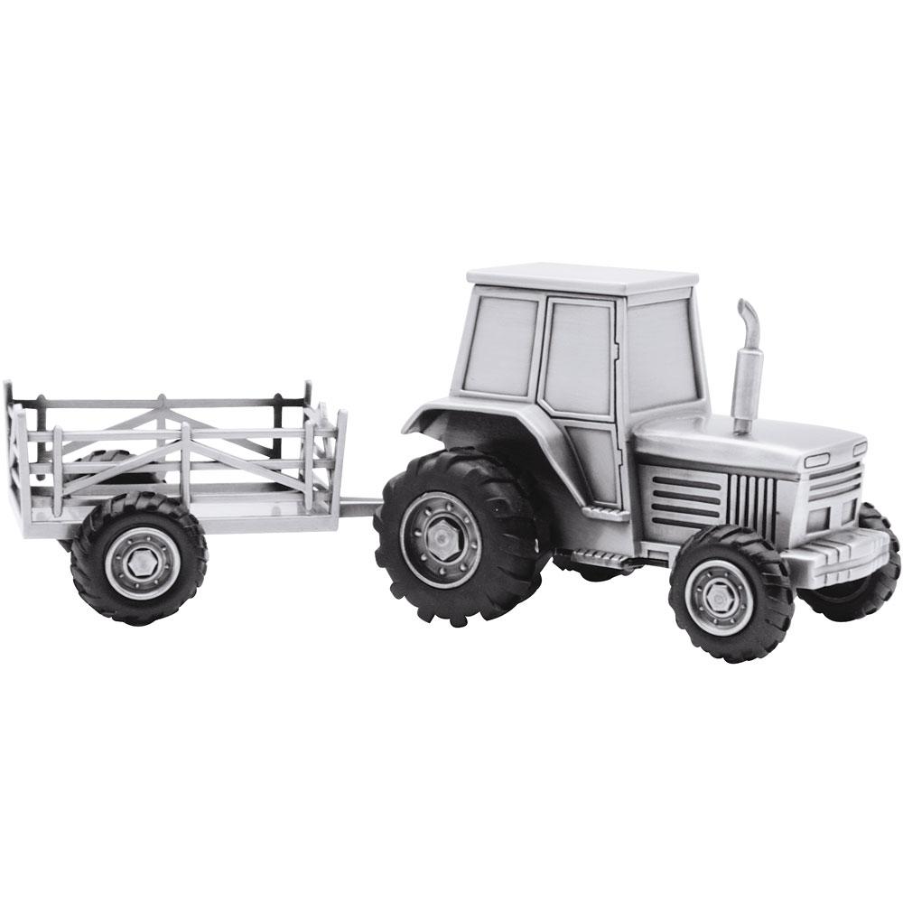 Tractor with wagon Pewter plated Money Bank