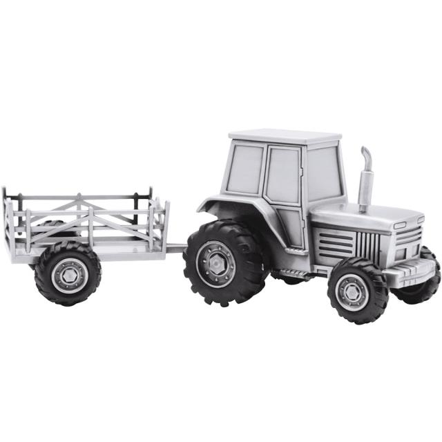 Tractor with wagon Pewter plated Money Bank