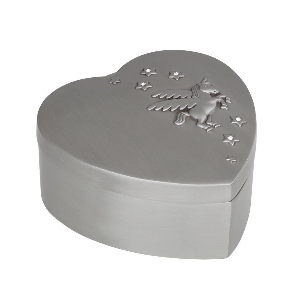 Pewter plated jewelry box w/ unicorn