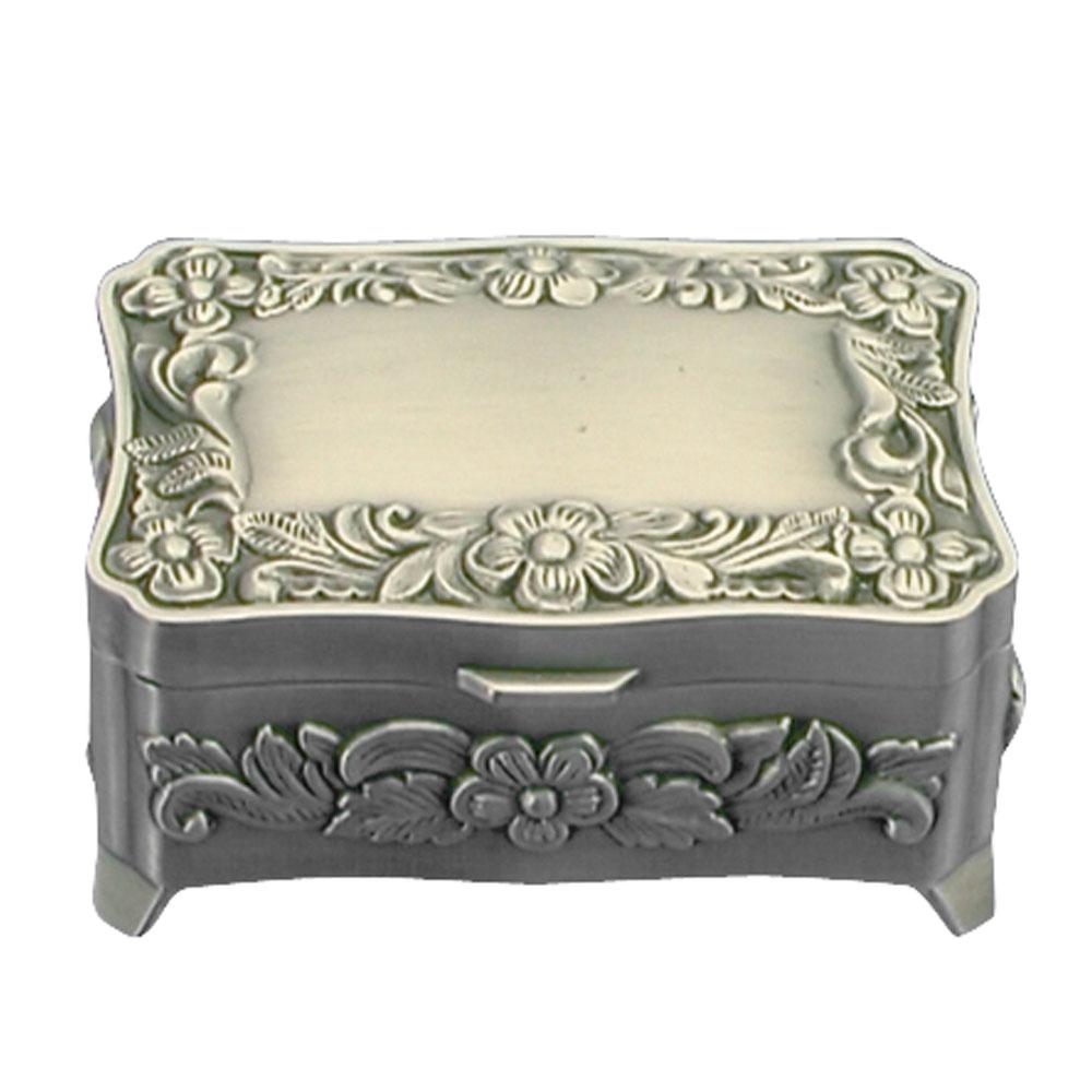 Box with antique rose decoration pewter plated
