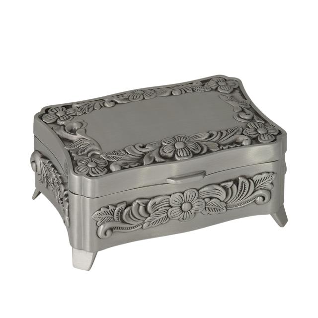 Pewter plated box with antique rose decoration