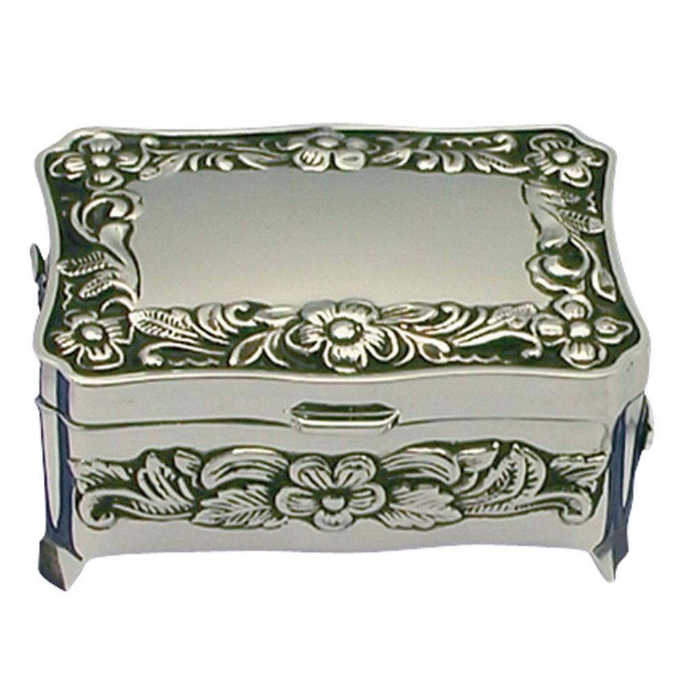 Box with antique rose decoration chromeplated