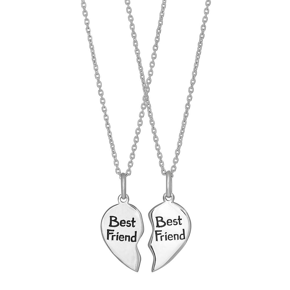 Rhod. silver pendant heart best friends incl. 2 ch 