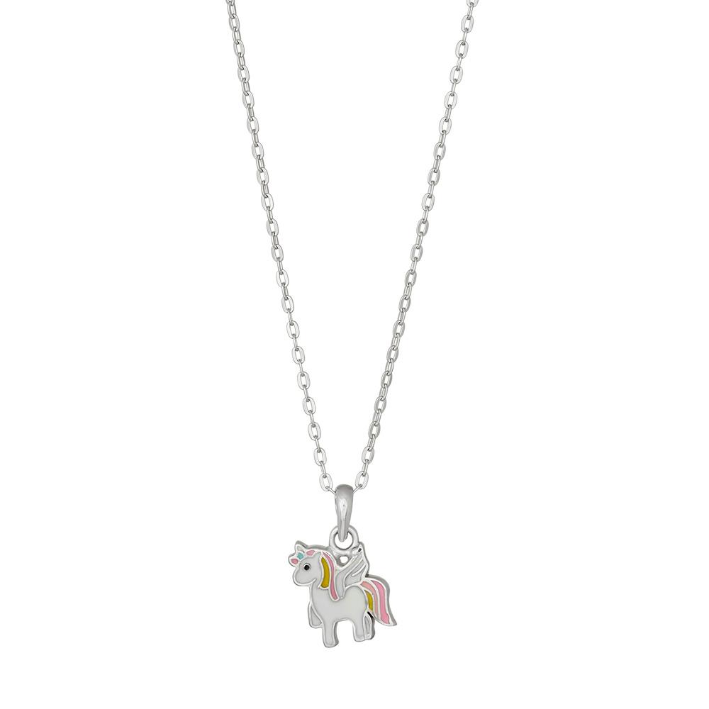 Rhod. silver pendant unicorn w/enamel incl. cha 