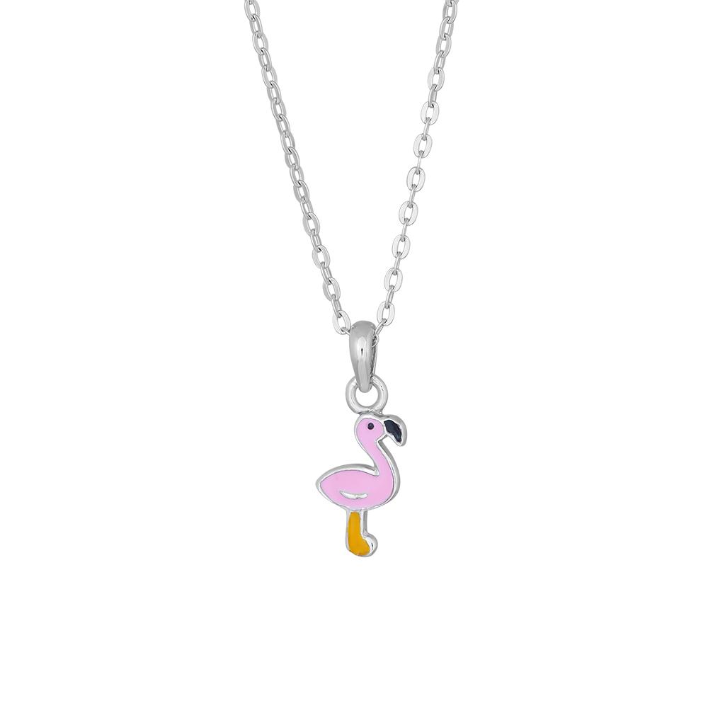 Rhod. silver pendant flamingo w/enamel incl. chain 