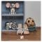 Pewter plated money bank elephant with pink ears