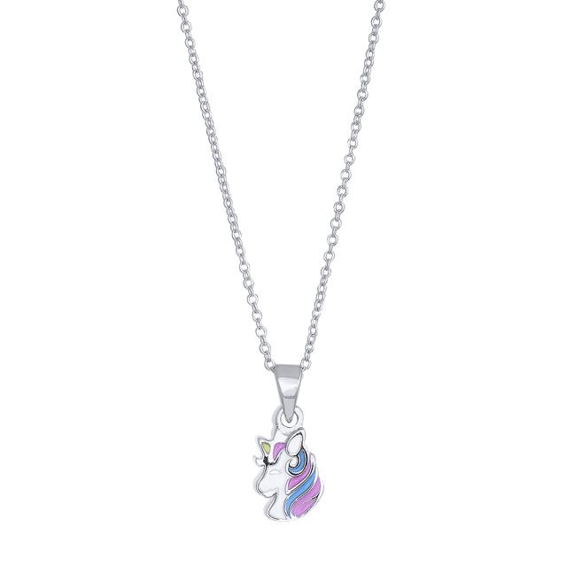 Rhod. silver necklace unicorn w/enamel 