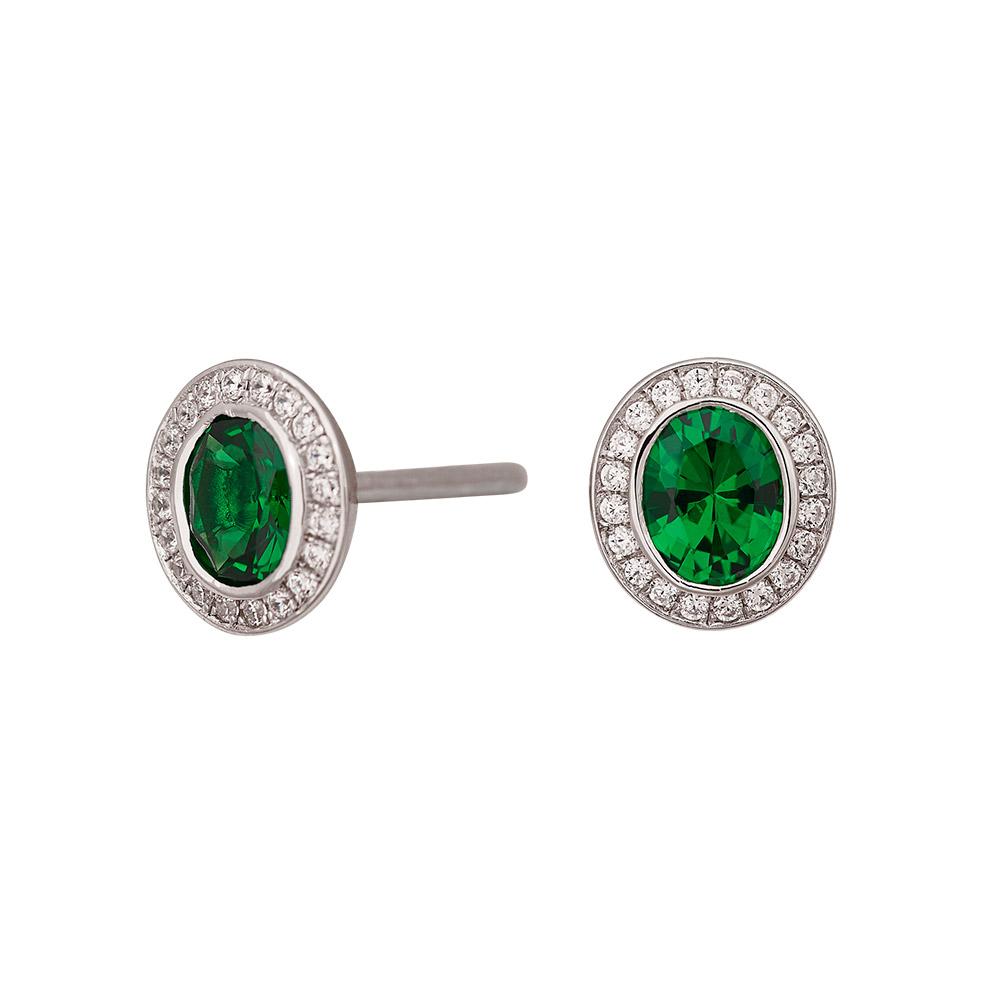Silver ear studs with zirconia emerald 