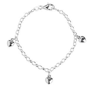 Rhod. silver bracelet w/hearts 