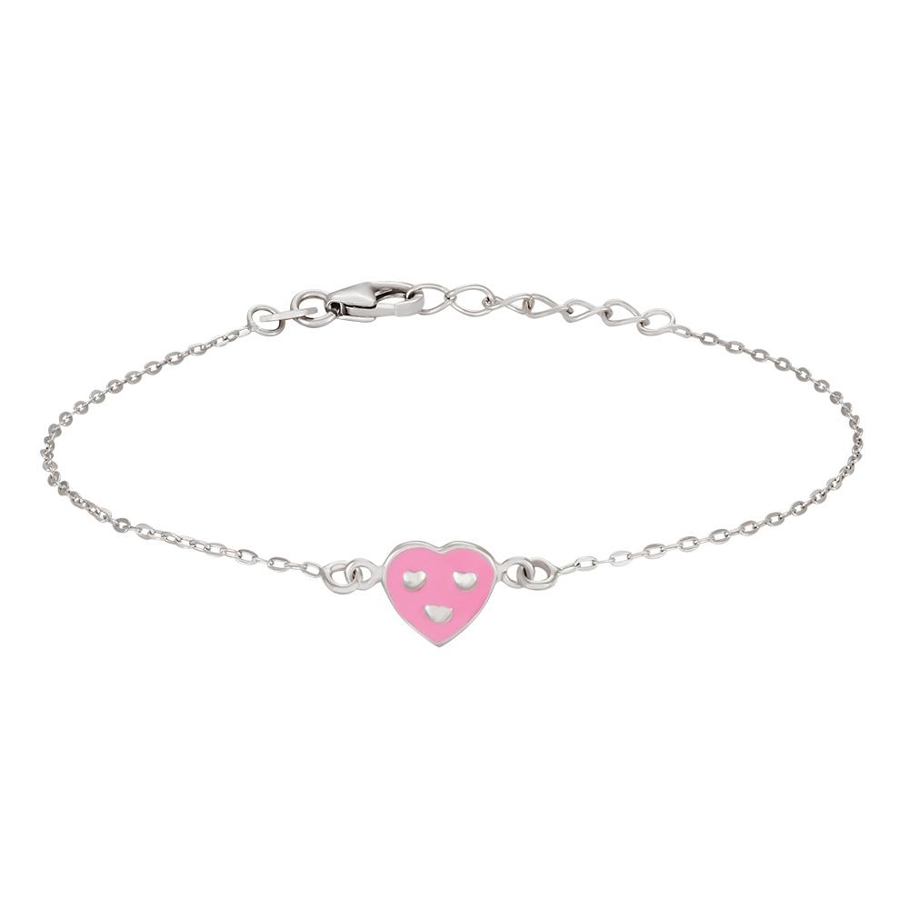 Rhod. silver bracelet heart with enamel 8mm 