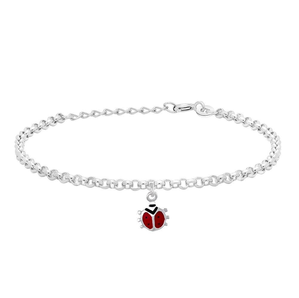Rhod. silver bracelet w/ladybird and enamel 