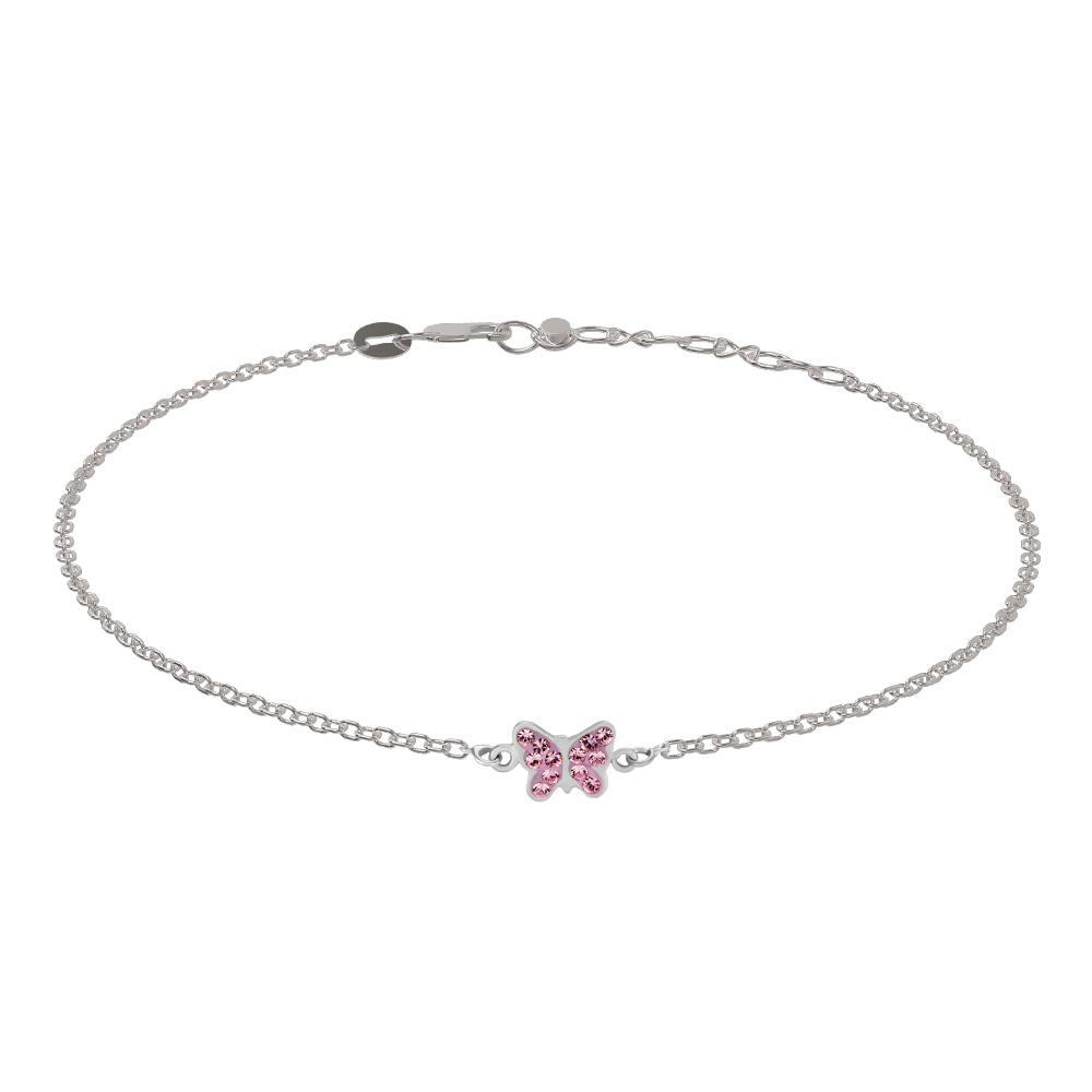 Rhod. silver bracelet w/butterfly and cz 