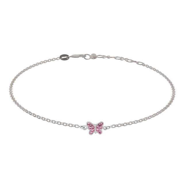 Rhod. silver bracelet w/butterfly and cz 