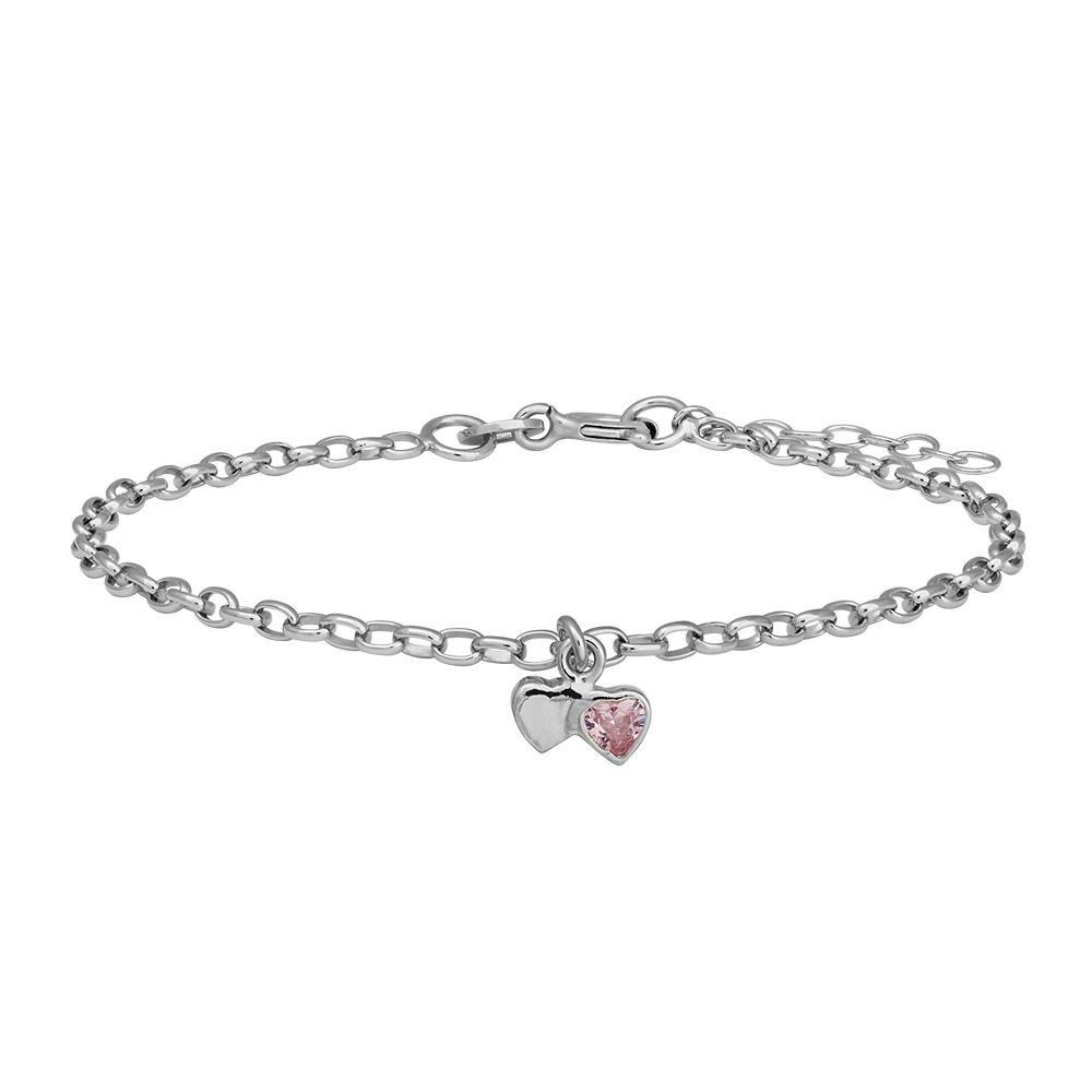 Rhod. silver bracelet heart w/pink cz 