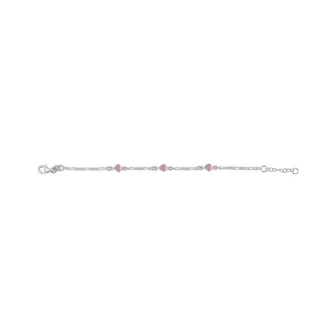 Rhod. silver bracelet w/3 hearts w/pink enamel 