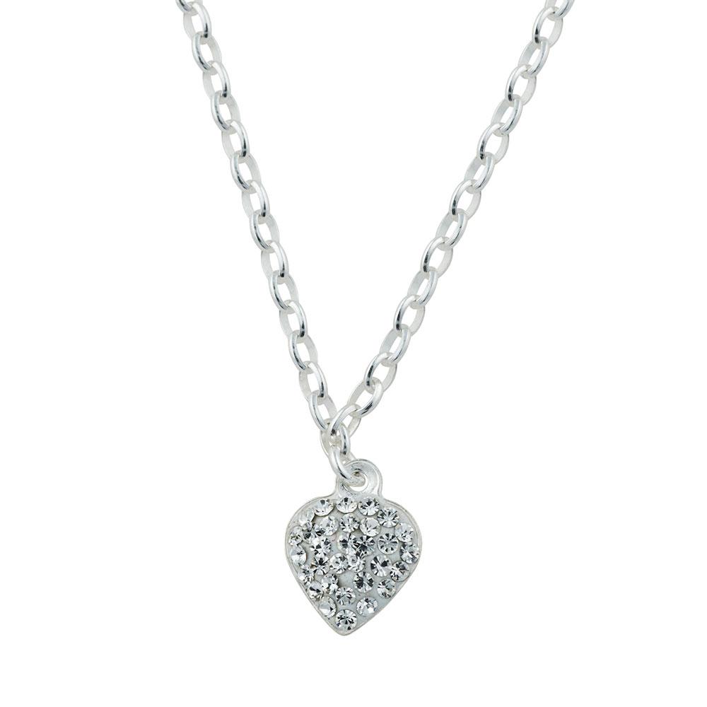 Rhod. silver necklace heart w/cz 