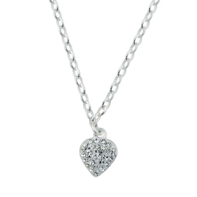 Rhod. silver necklace heart w/cz 