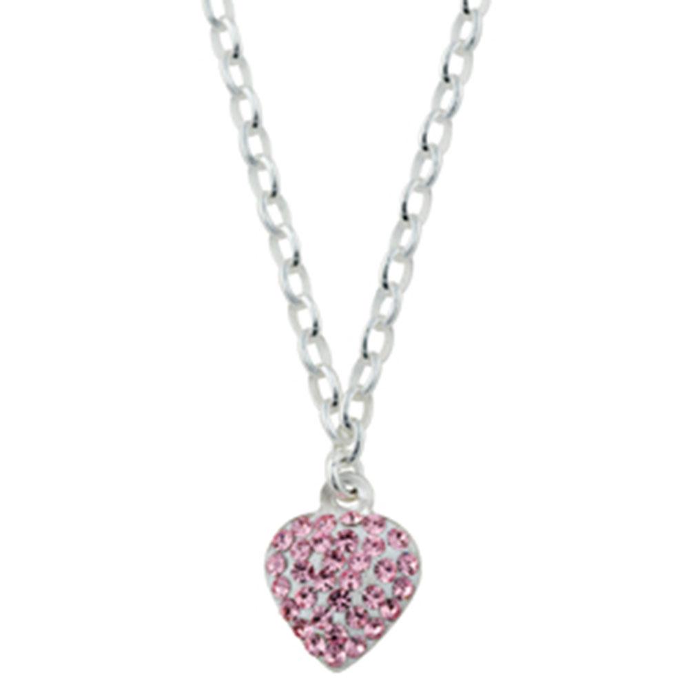Rhod. silver necklace heart w/pink cz 