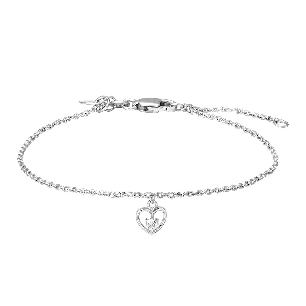 Rhod. silver bracelet heart w/cz 