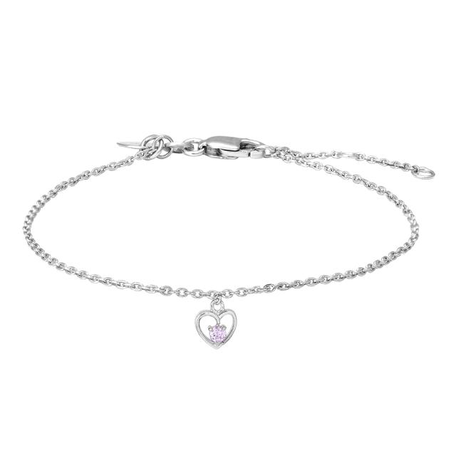Rhod. silver bracelet heart w/pink cz 