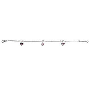Rhod. silver bracelet w/3 hearts 