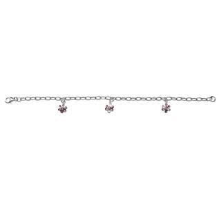 Rhod. silver bracelet w/3 flowers and pink cz 