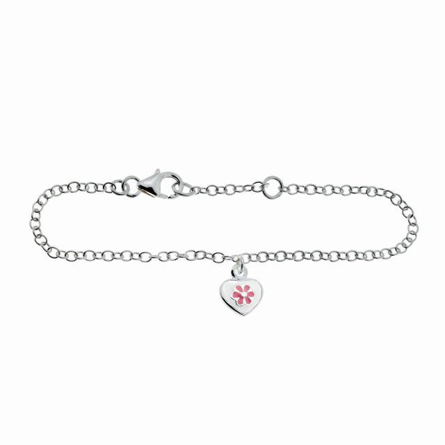 Rhod. silver bracelet heart w/flower and enamel 