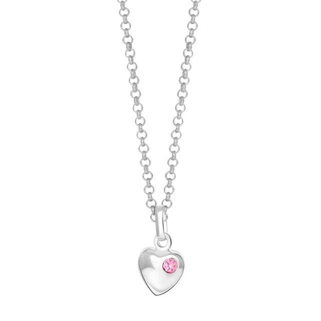 Rhod. silver necklace heart w/pink crystal 