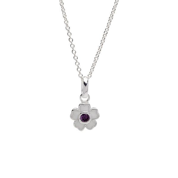 Rhod. silver necklace flower w/enamel and cz 
