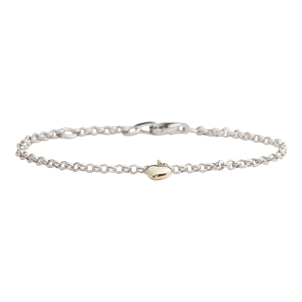 Rhod. silver children bracelet w/8ct. gold heart 