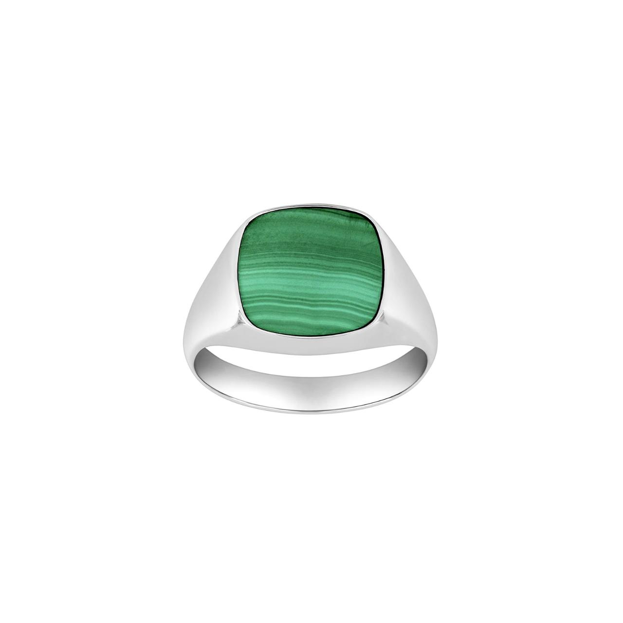 SON rhodium-plated silver ring with malakit Sz.56 