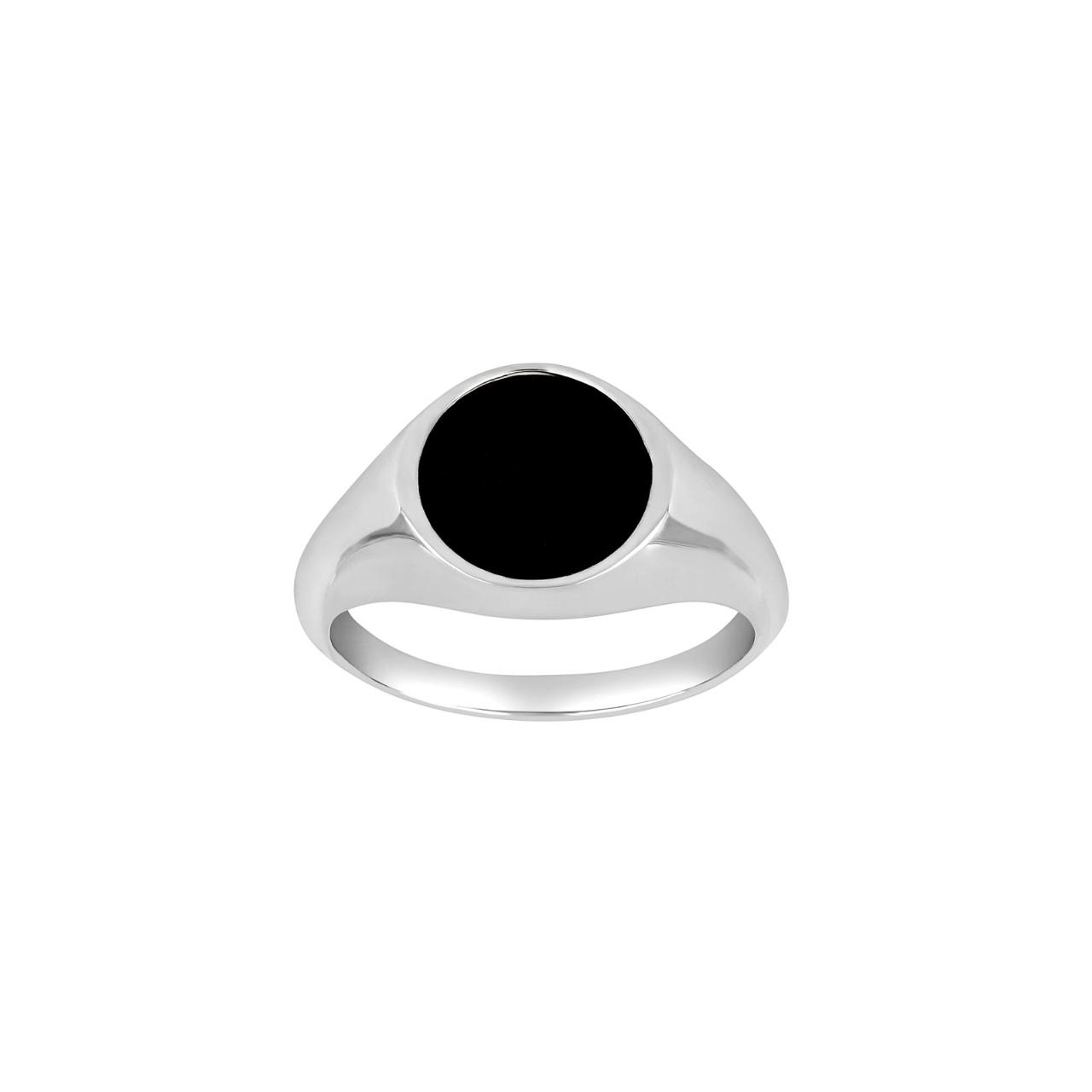 SON rhodium-pl. silver ring with black onyx S56 