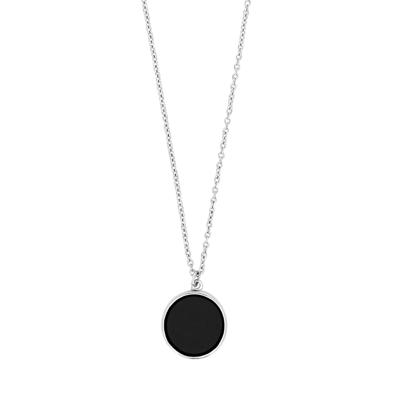SON rhodium-plated silver necklace with black onyx