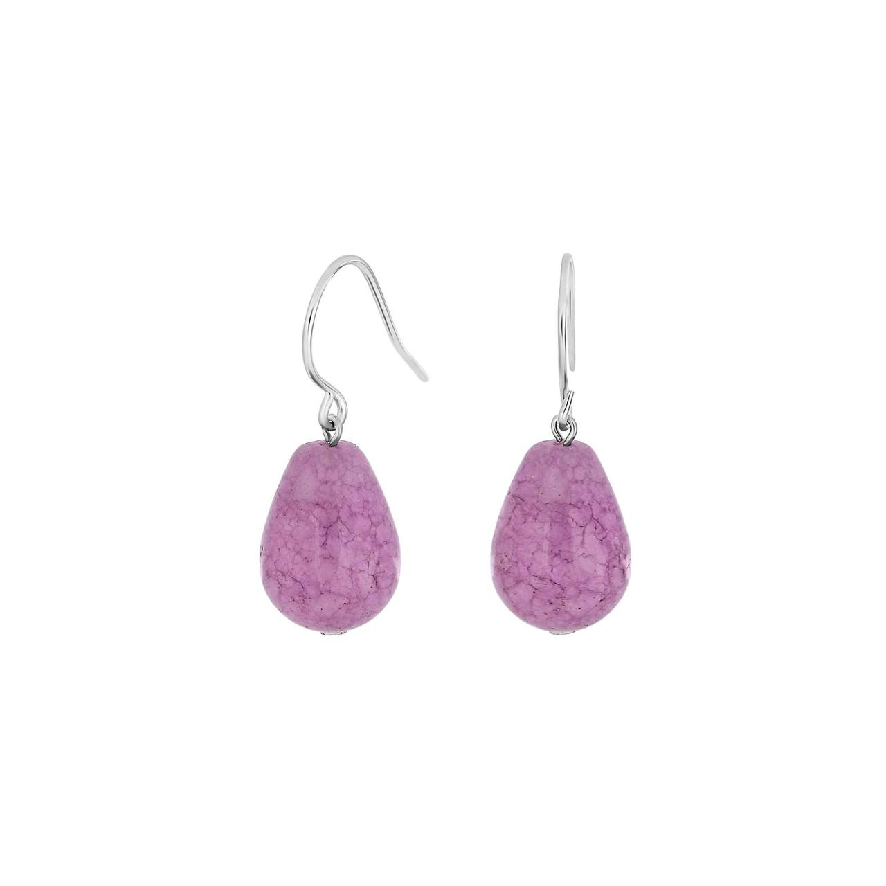 Silver rhod. earring pink cloudy quartz 