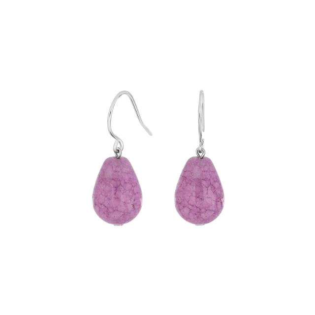 Silver rhod. earring pink cloudy quartz 