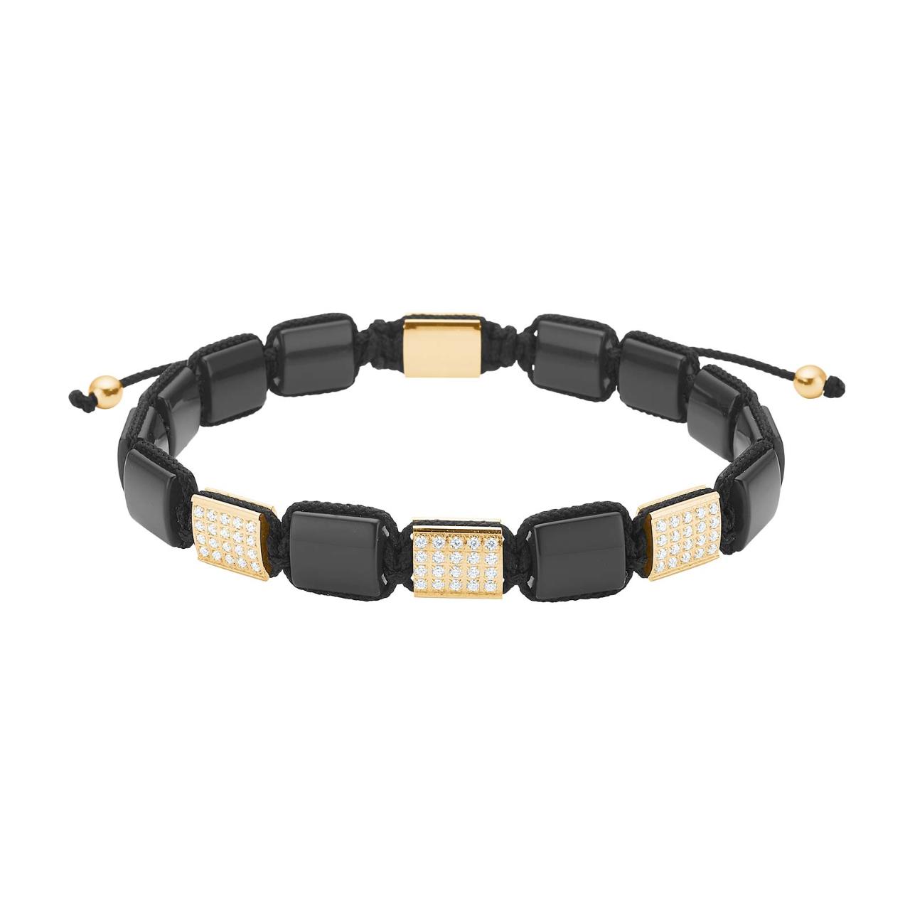 SON bracelet black agate/cz IP gold
