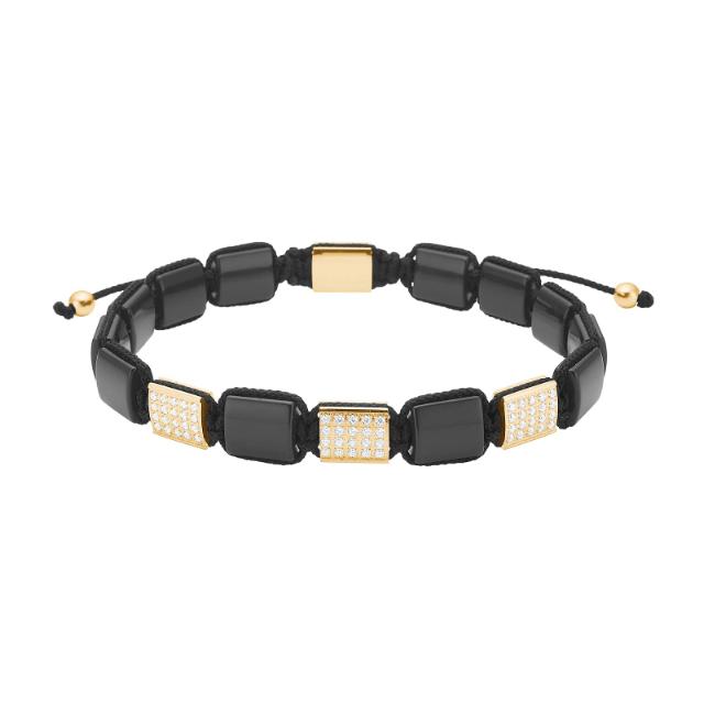SON bracelet black agate/cz IP gold